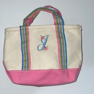 LL BEAN girl’s canvas tote bag, j initial